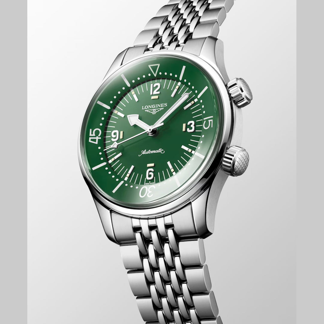 Longines L3.764.4.06.6 Legend Diver Green Dial on Bracelet