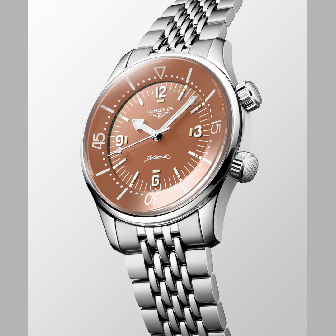 Longines L3.764.4.96.6 Legend Diver Terracotta Dial on Bracelet