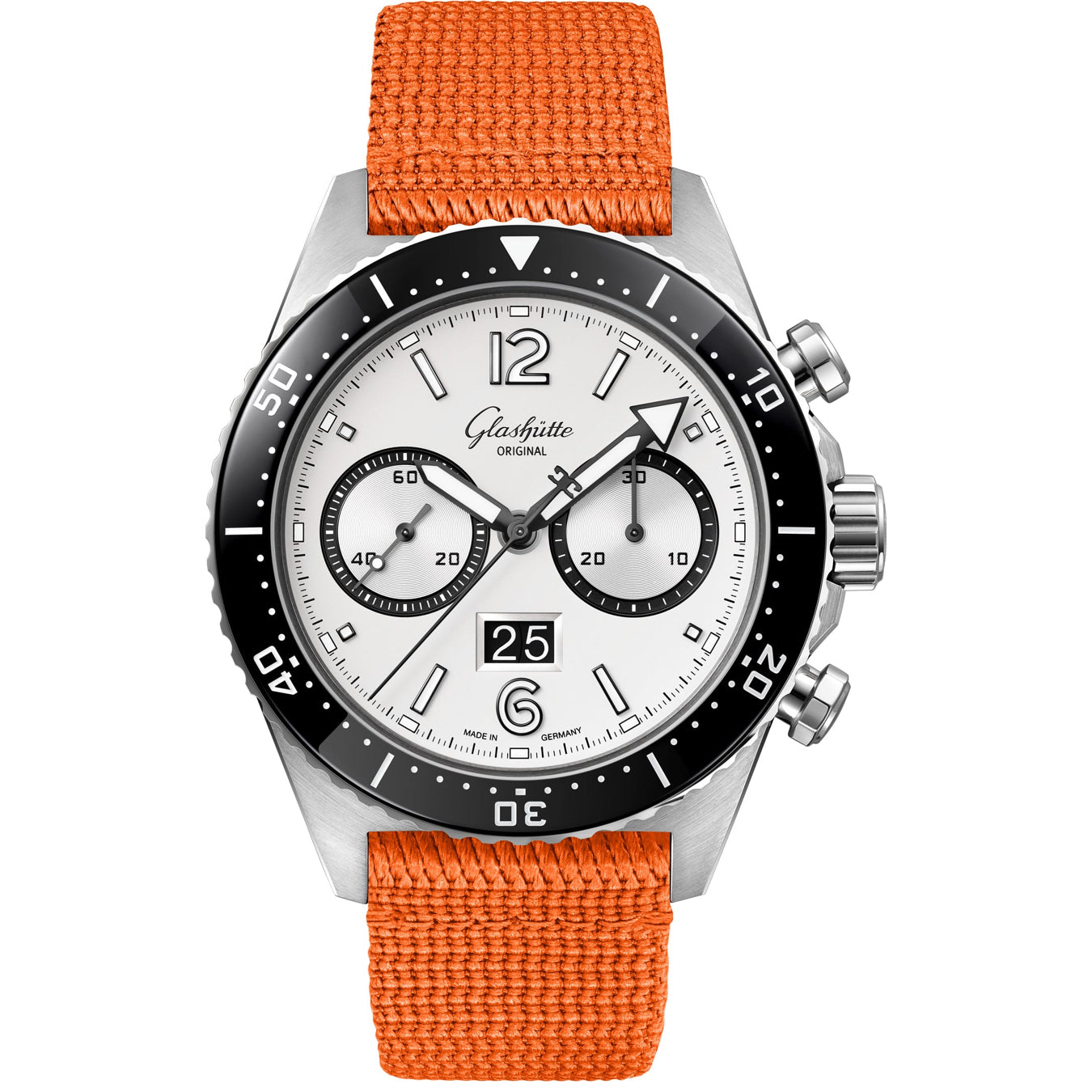 Glashütte Original SeaQ Chronograph "Panda" on Orange Canvas Strap 1-37-23-03-80-34