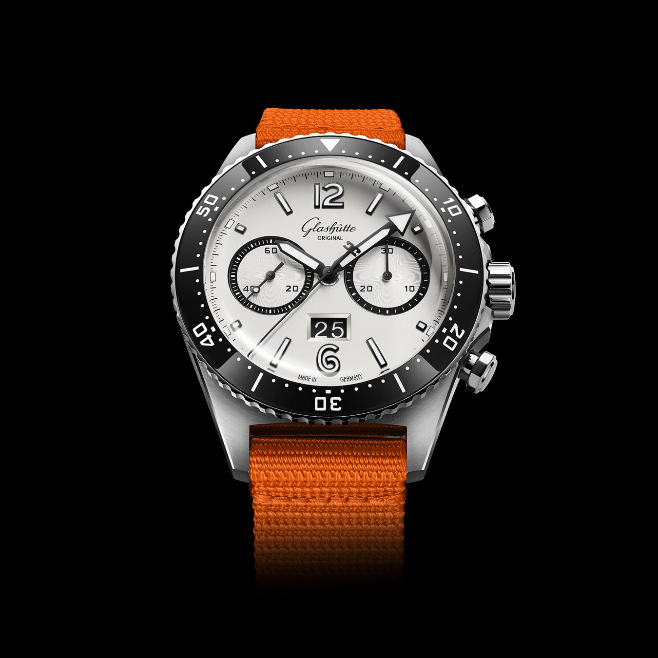 Glashütte Original SeaQ Chronograph "Panda" on Orange Canvas Strap 1-37-23-03-80-34