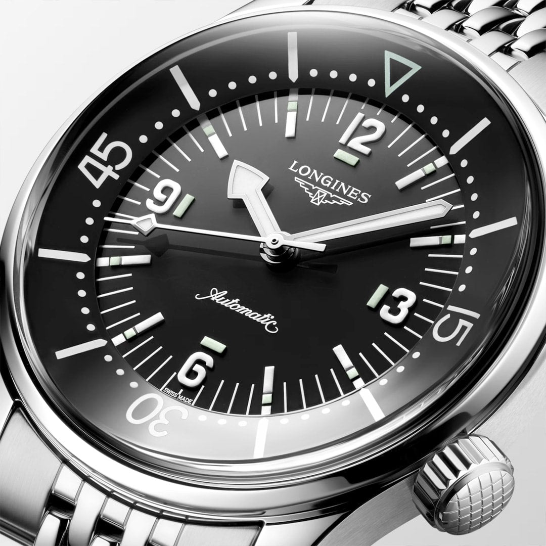 Longines L3.764.4.50.7 Legend Diver Black Dial on Bracelet