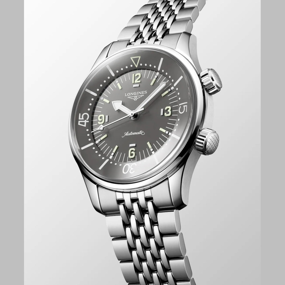Longines L3.764.4.99.6 Legend Diver Grey Dial on Bracelet