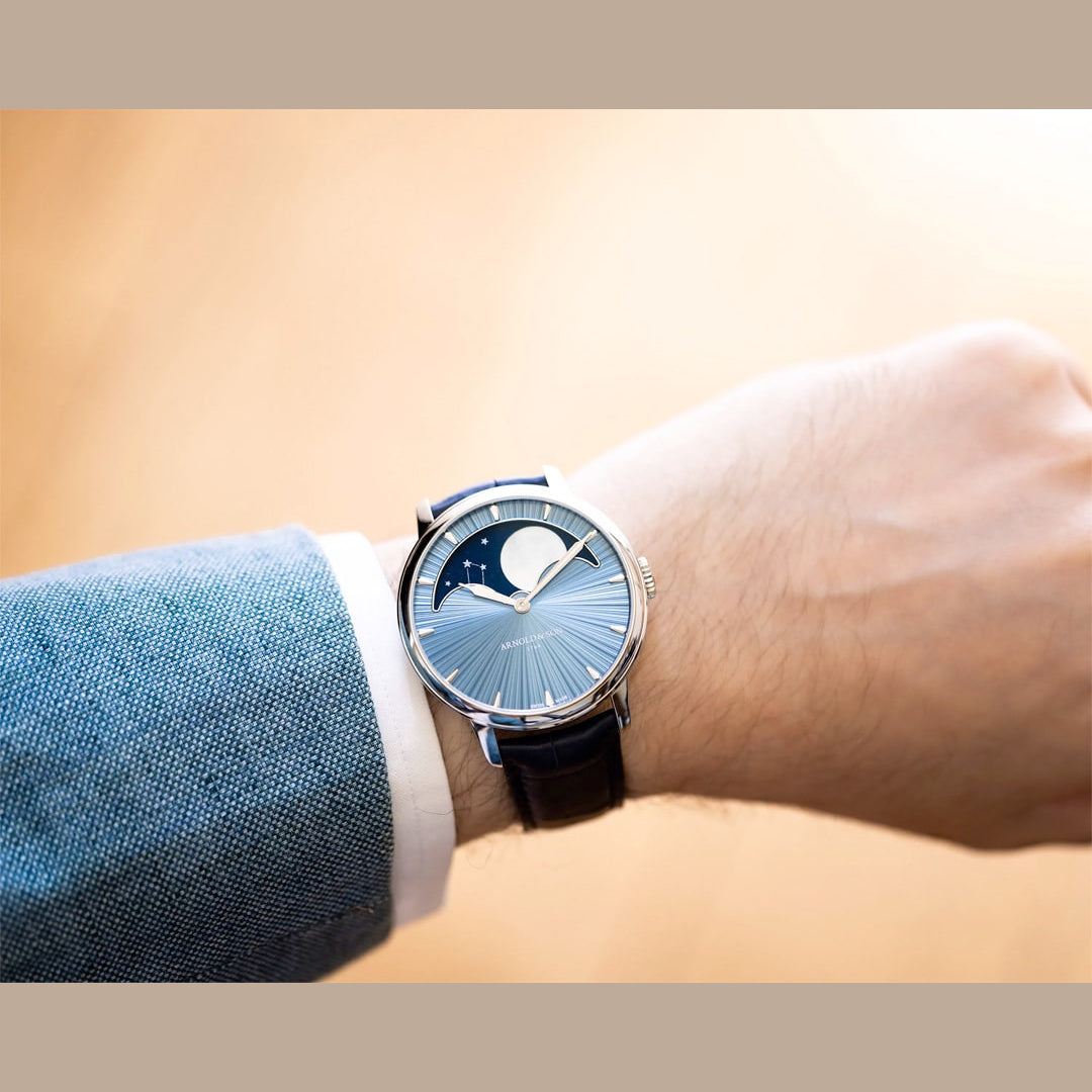 Arnold & Son 1GLBX.U01A.C200X Perpetual Moon 41.5 Platinum Blue Stellar Rays