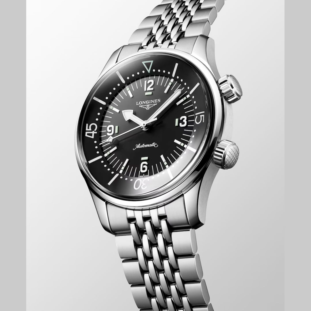 Longines L3.764.4.50.7 Legend Diver Black Dial on Bracelet