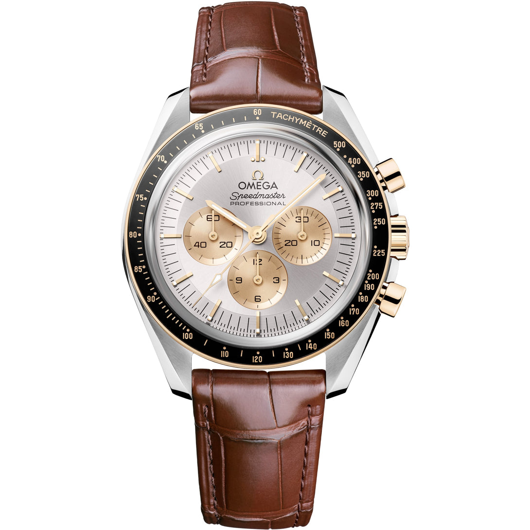 Omega 310.23.42.50.02.001 Speedmaster Moonwatch Professional 42mm Steel Moonshine Gold on Alligator Strap