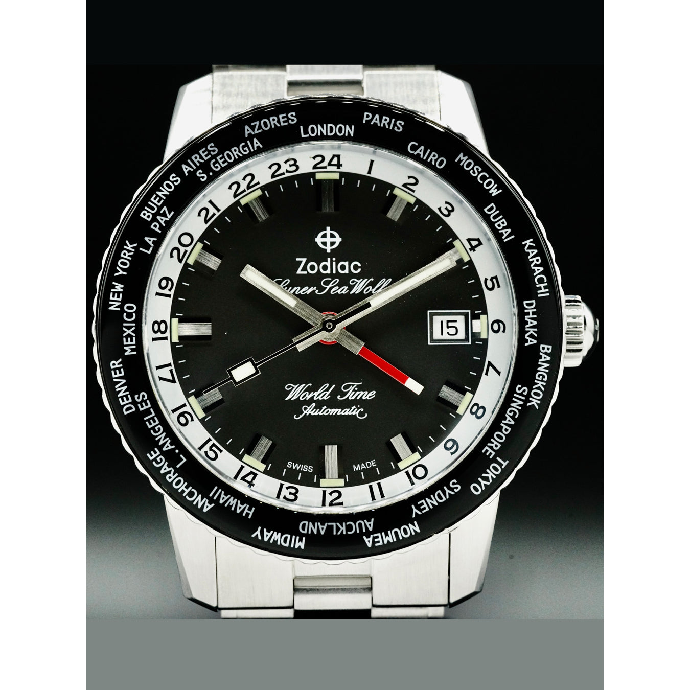 Zodiac ZO9409 Super Sea Wolf World Time GMT Black