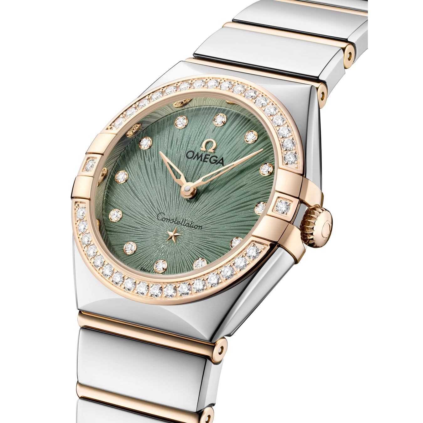 Omega 131.25.28.60.60.001 Constellation Green Dial Steel Gold and Diamonds 28mm