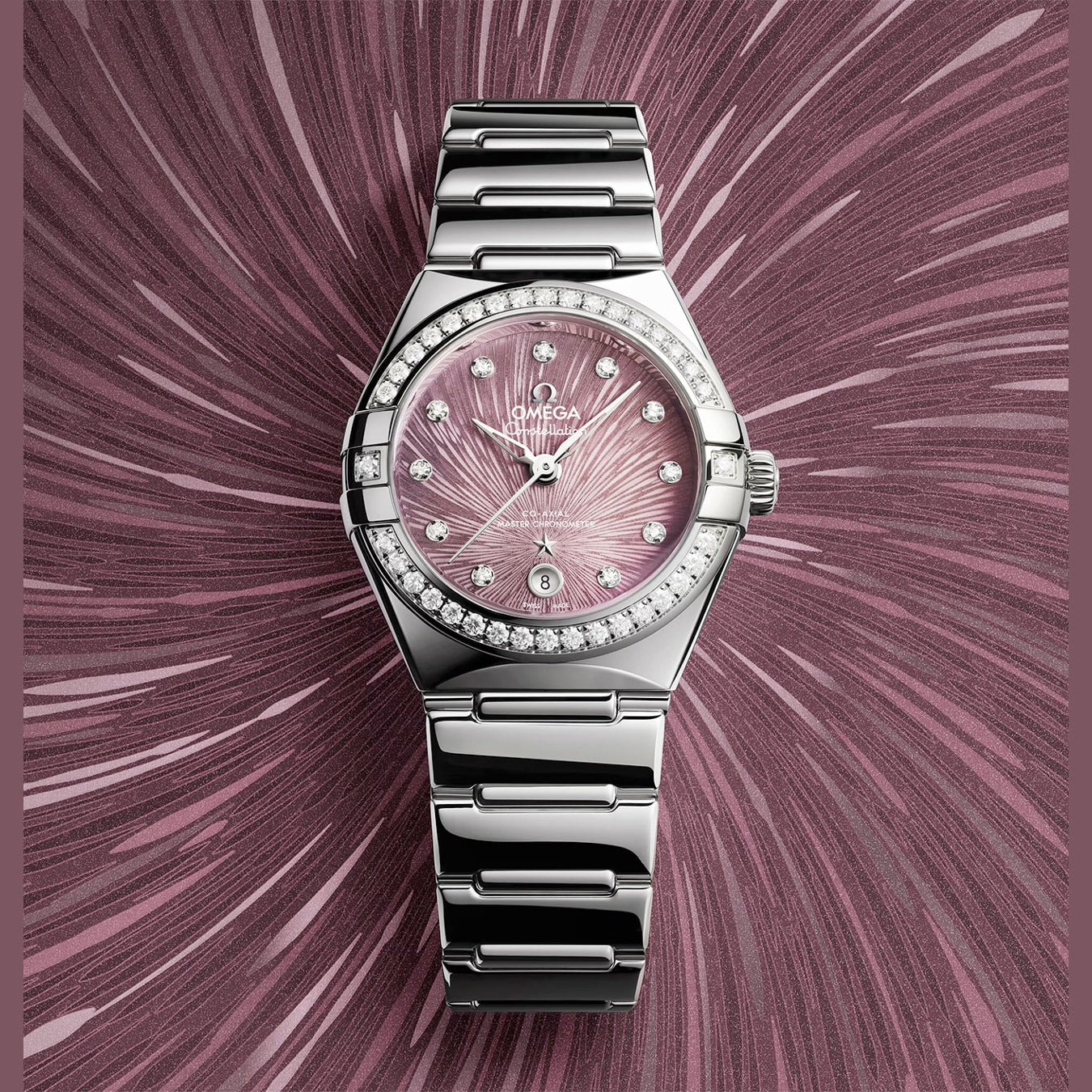 Omega 131.15.29.20.60.001 Constellation Lilac Dial Steel and Diamonds 29mm