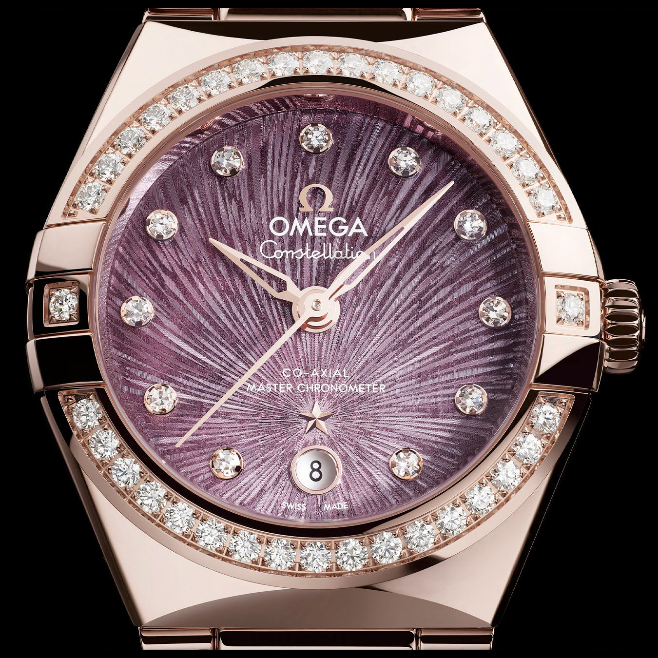 Omega 131.55.29.20.60.001 Constellation Purple Dial Gold and Diamonds 29mm