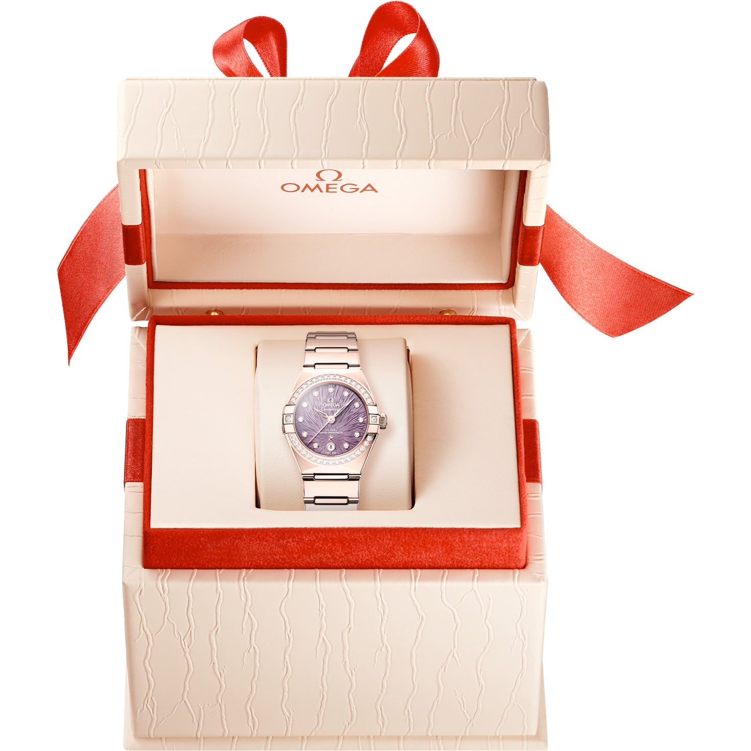 Omega 131.55.29.20.60.001 Constellation Purple Dial Gold and Diamonds 29mm