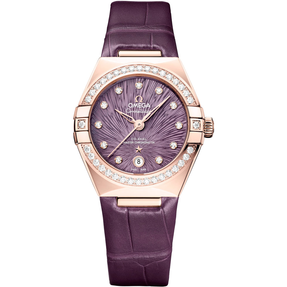 Omega 131.58.29.20.60.002 Constellation Purple Dial Gold and Diamonds 29mm