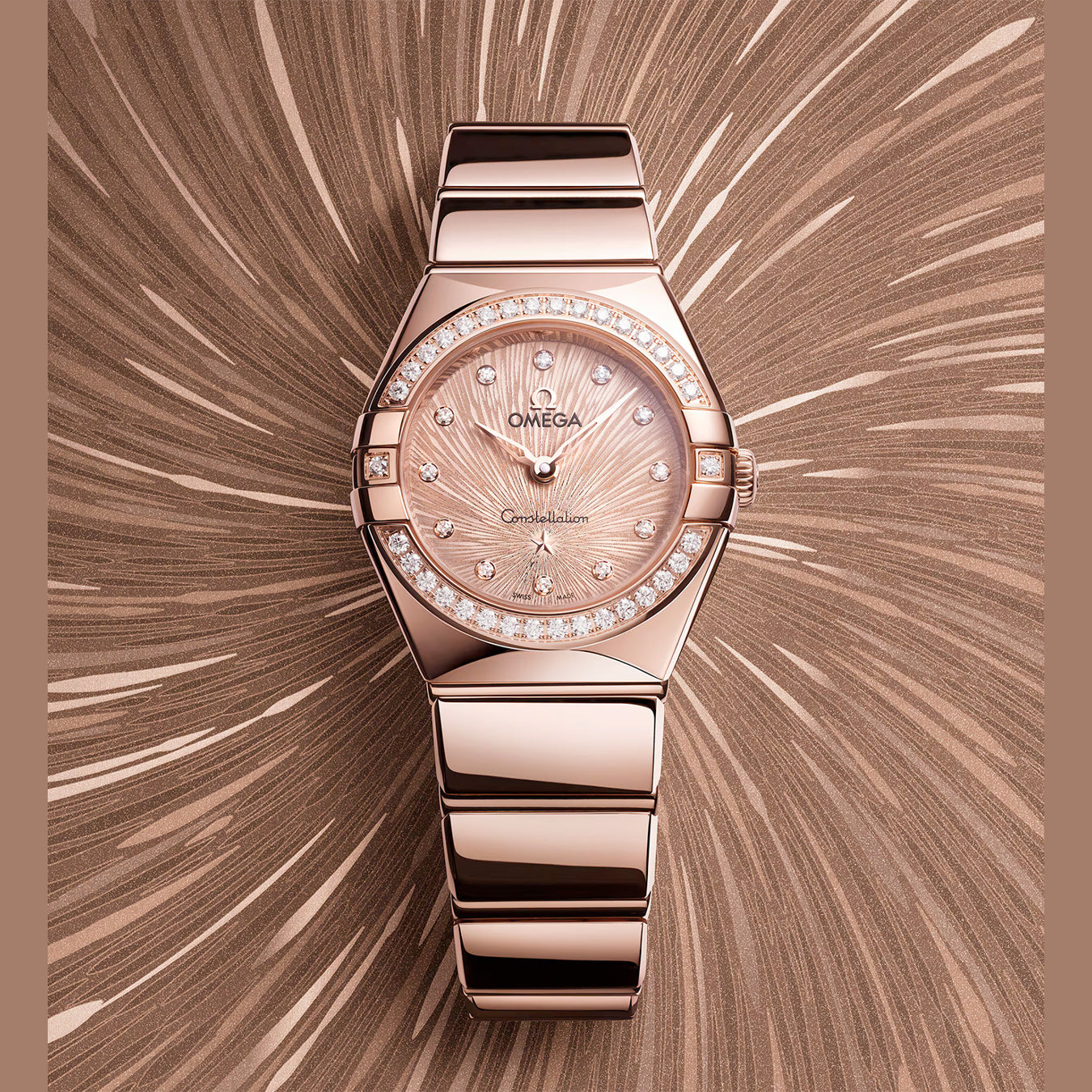 Omega 131.55.28.60.60.001 Constellation Pink Dial Gold and Diamonds 28mm