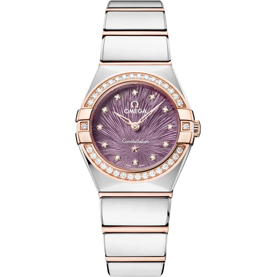Omega Constellation 131.25.25.60.60.002 Purple Dial Steel Gold and Diamonds 25mm