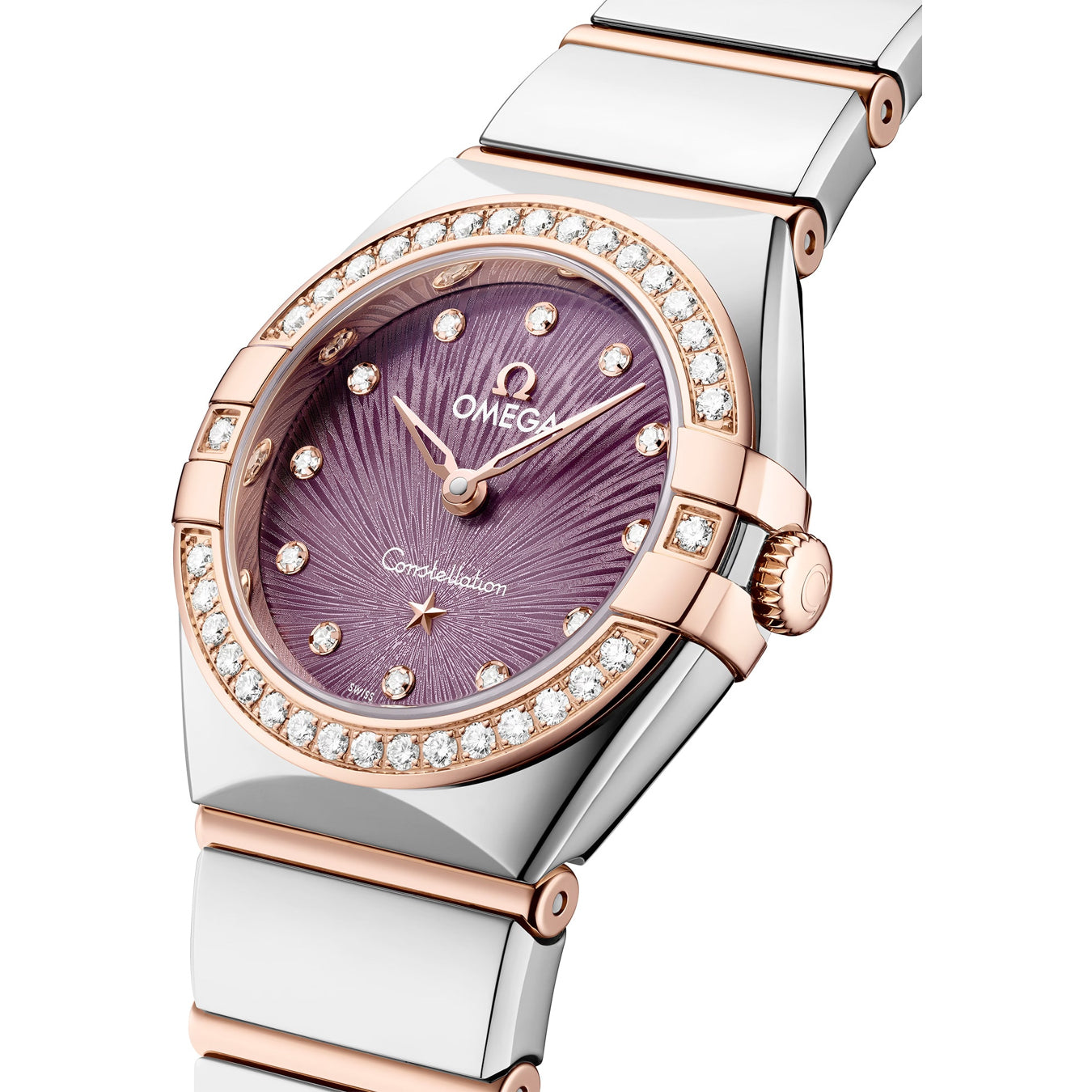 Omega Constellation 131.25.25.60.60.002 Purple Dial Steel Gold and Diamonds 25mm