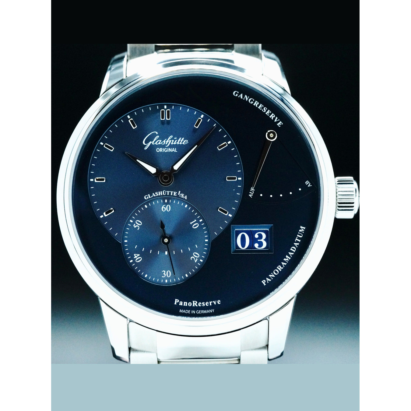 Glashütte Original 1-65-01-26-12-71 PanoReserve Blue Dial on Bracelet