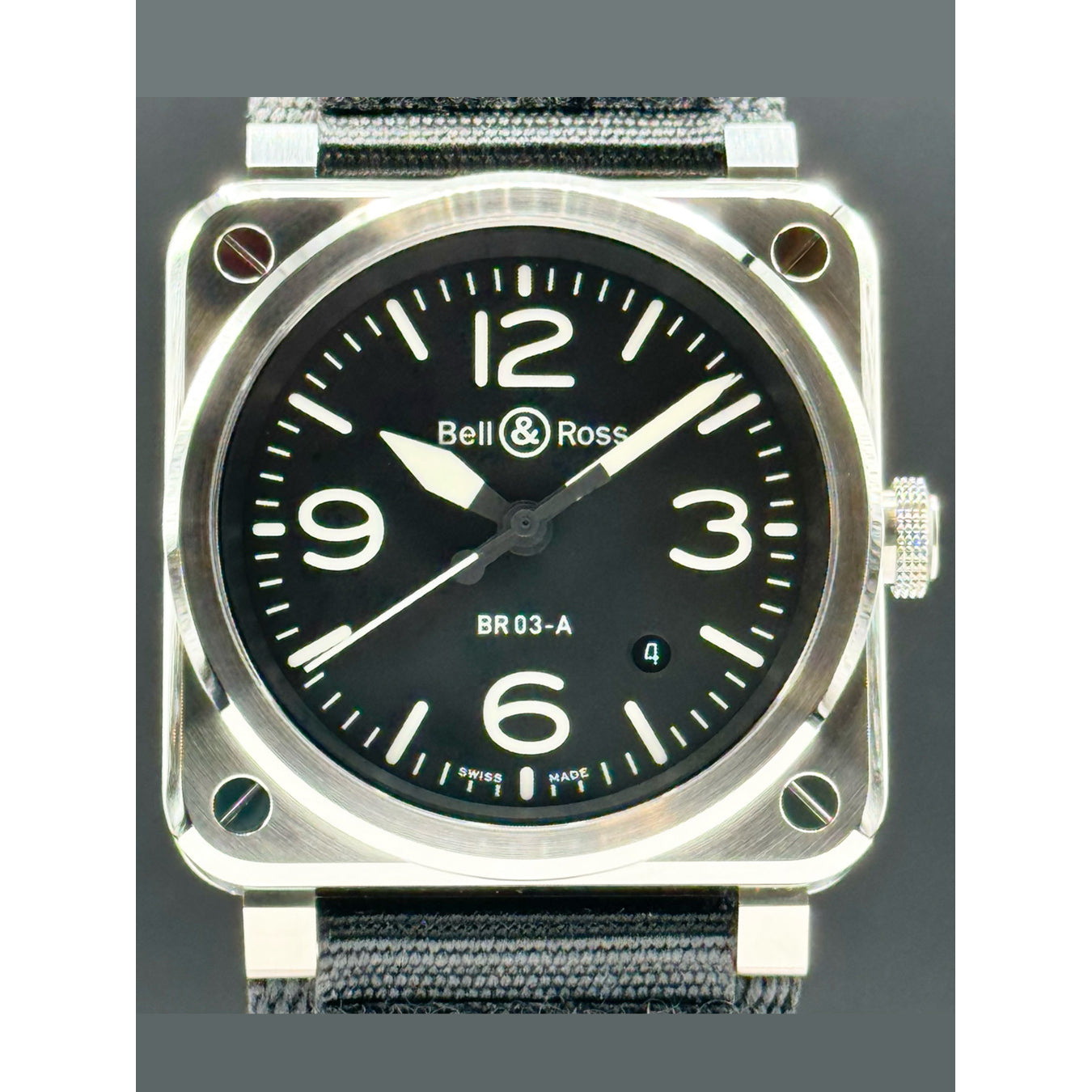 Bell & Ross BR03A-BL-ST/SRB  Auto Black Steel Canvas Band