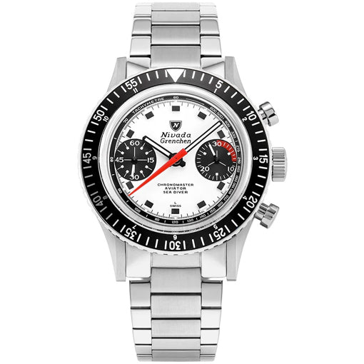 Nivada Grenchen 86054M20LC Chronomaster Inter.Bezel White on Bracelet
