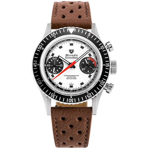 Nivada Grenchen 86054M23LC Chronomaster - Inter.Bezel White on Strap