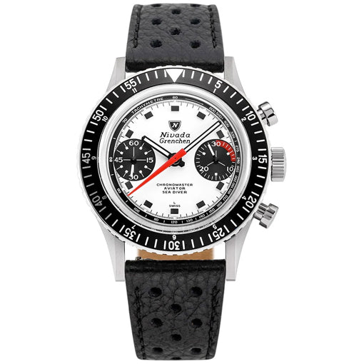Nivada Grenchen 86054M10LC Chronomaster - Inter.Bezel White on Strap
