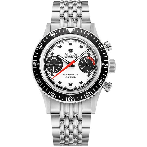 Nivada Grenchen 86054M04LC Chronomaster Inter.Bezel White on Bracelet