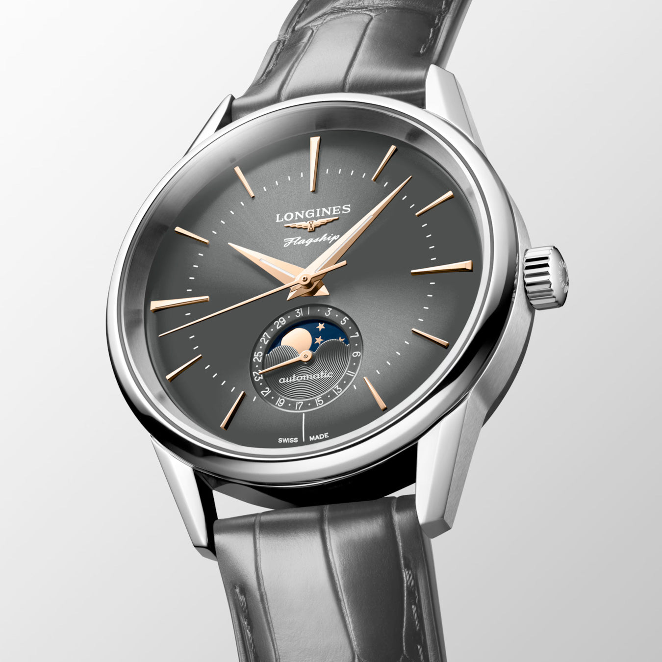 Longines L4.815.4.52.2 Flagship Heritage Sunray Anthracite Dial on Strap