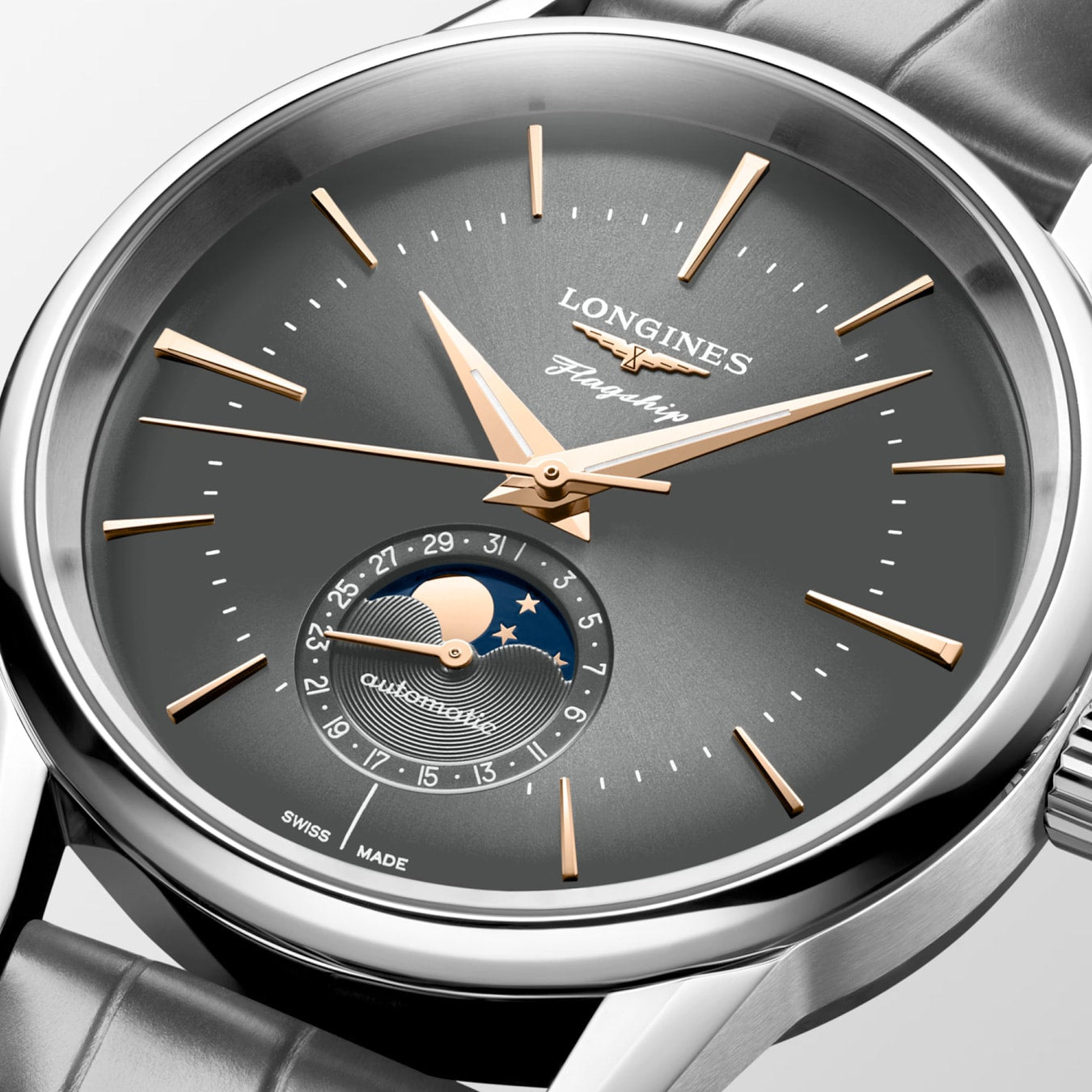 Longines L4.815.4.52.2 Flagship Heritage Sunray Anthracite Dial on Strap