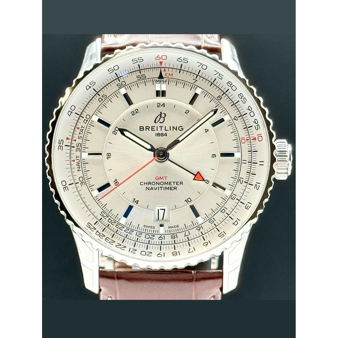 Breitling A32310 Navitimer Automatic GMT 41mm Brown Leather Strap