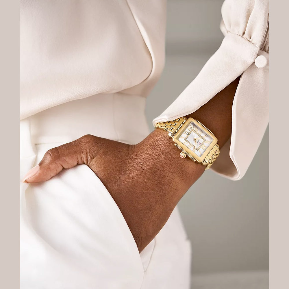 Michele MWW06G000014 Deco Madison Mid 18K Gold Diamond Dial Watch