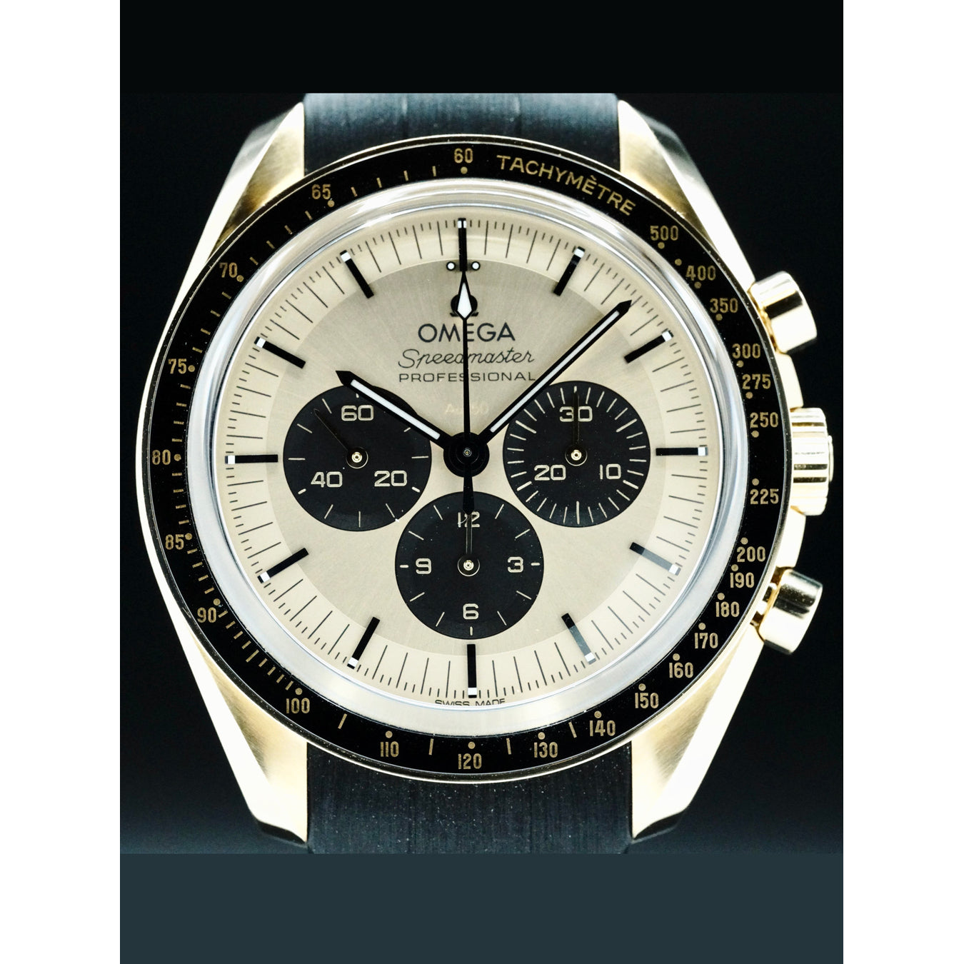 Omega 310.62.42.50.99.001 Speedmaster Moonwatch Professional Master Chronometer Moonshine Gold Dial on Strap