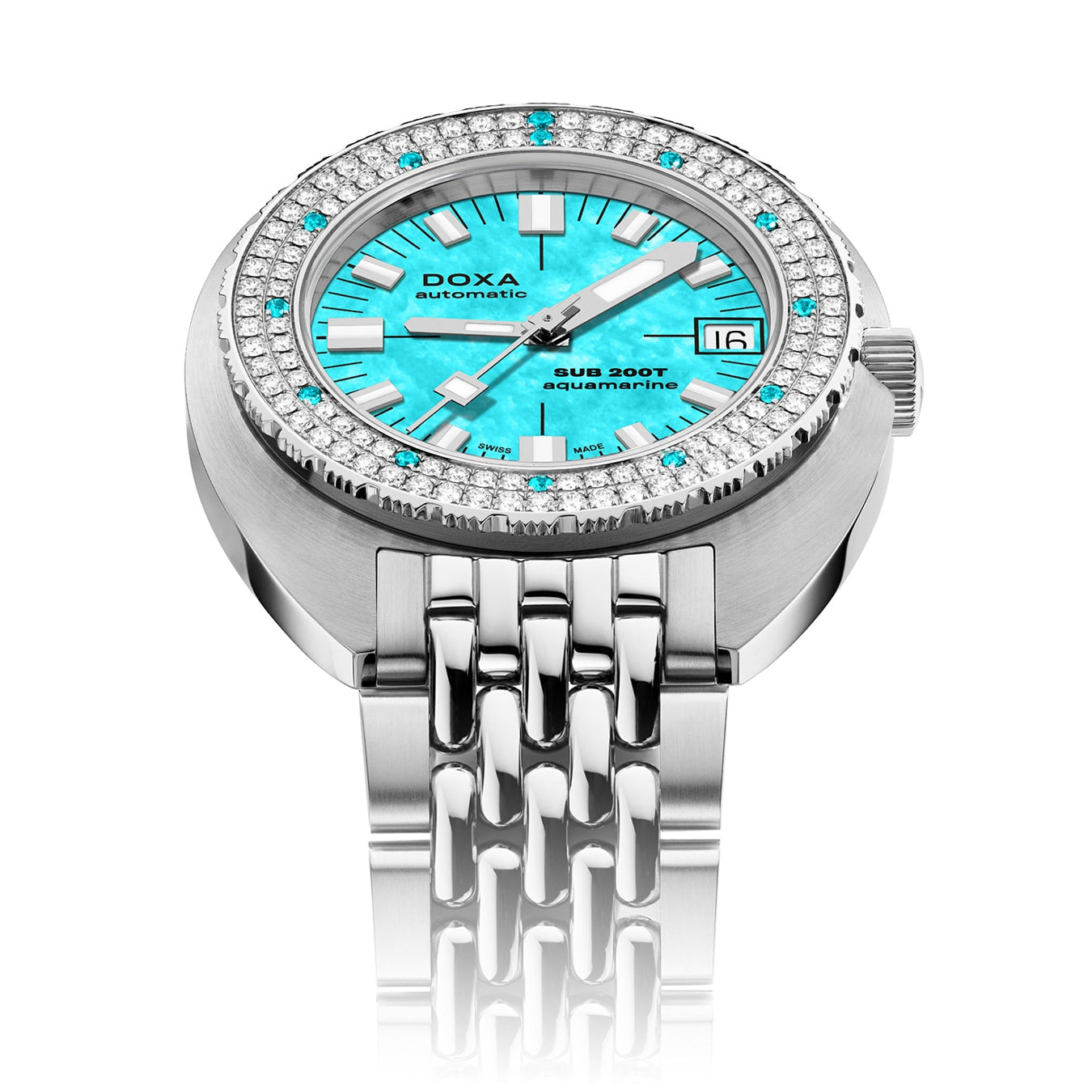 DOXA SUB 200T Diamonds 804.10D.241.10 Aquamarine on Bracelet