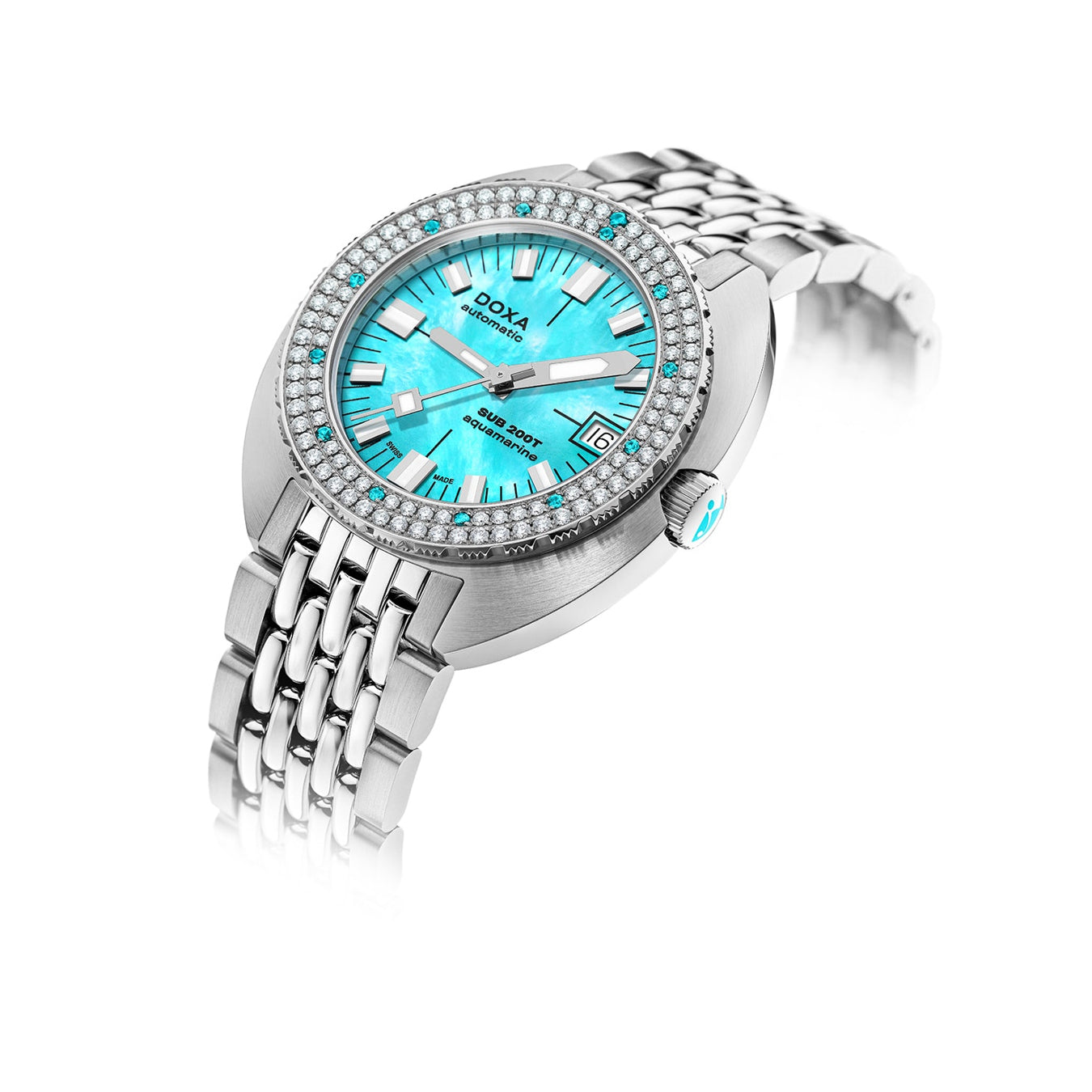DOXA SUB 200T Diamonds 804.10D.241.10 Aquamarine on Bracelet