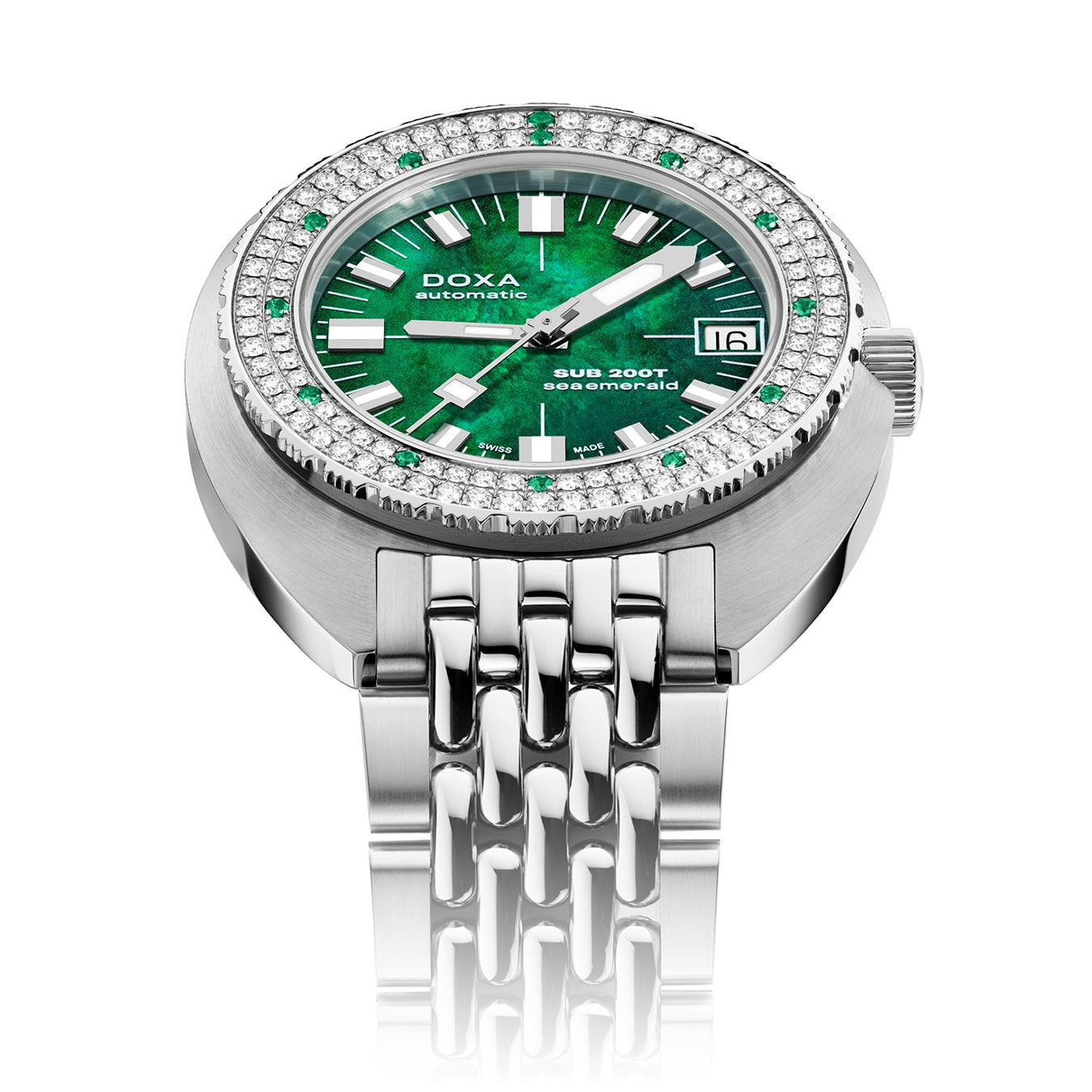 DOXA SUB 200T Diamonds 804.10D.131.10 Sea Emerald on Bracelet