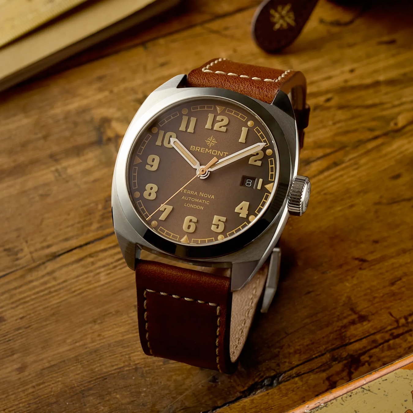 Bremont TN40-DT-SS-BR-L-S Terra Nova Date SS Caramel Dial Leather Strap