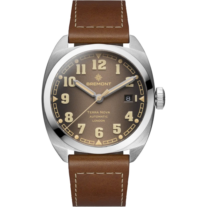 Bremont TN40-DT-SS-BR-L-S Terra Nova Date SS Caramel Dial Leather Strap
