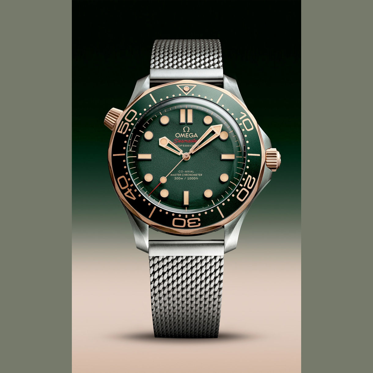 Omega 210.90.42.20.10.001 Seamaster Diver 300M Green Dial Titanium Bronze Gold on Titanium Bracelet