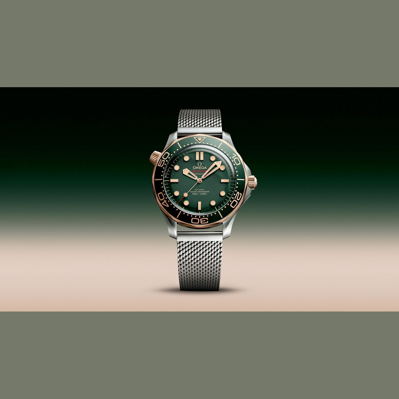 Omega 210.90.42.20.10.001 Seamaster Diver 300M Green Dial Titanium Bronze Gold on Titanium Bracelet