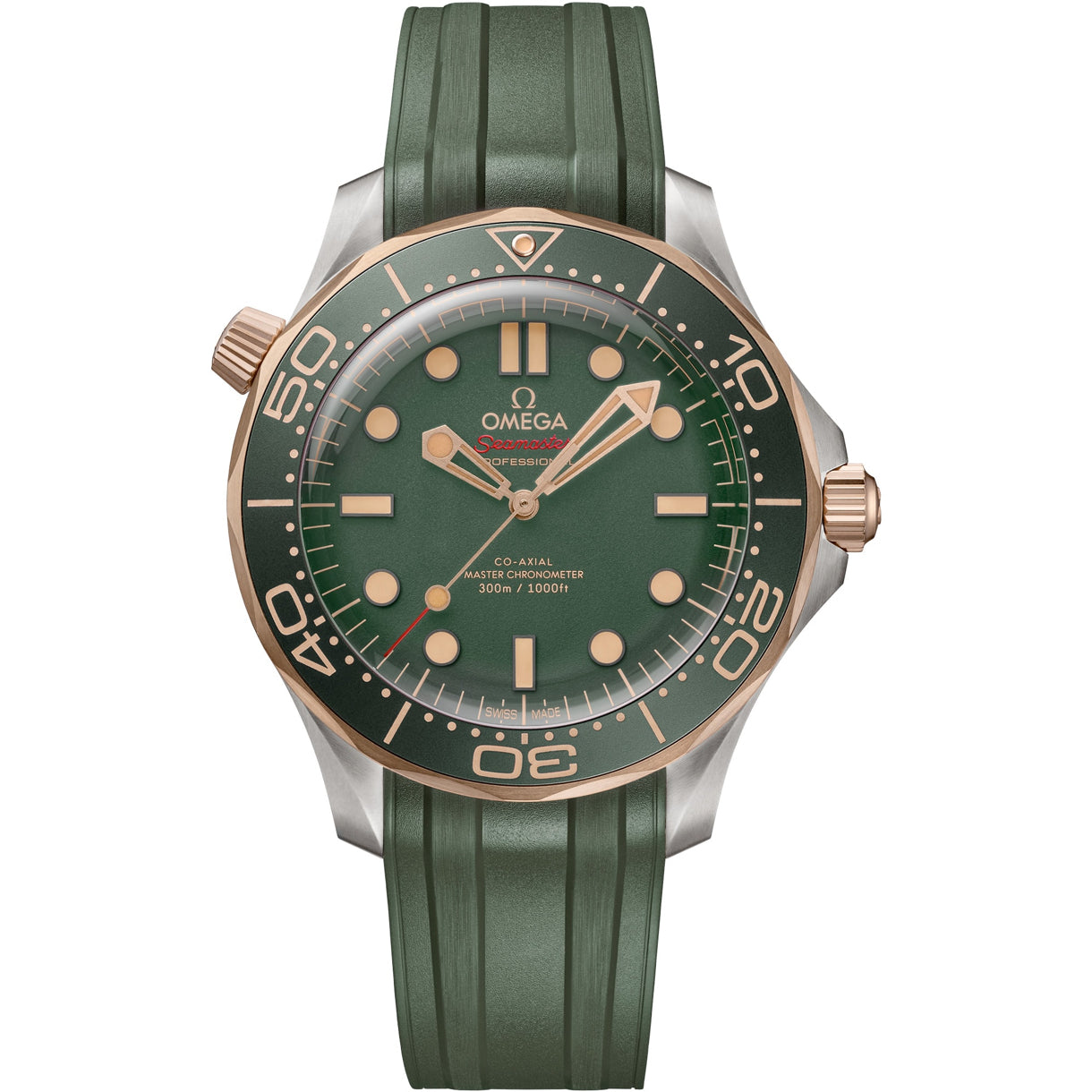 Omega 210.92.42.20.10.001 Seamaster Diver 300M Green Dial Titanium Bronze Gold on Rubber Strap