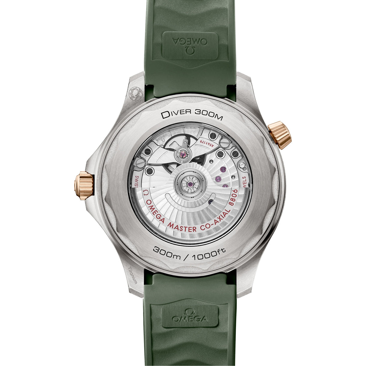Omega 210.92.42.20.10.001 Seamaster Diver 300M Green Dial Titanium Bronze Gold on Rubber Strap