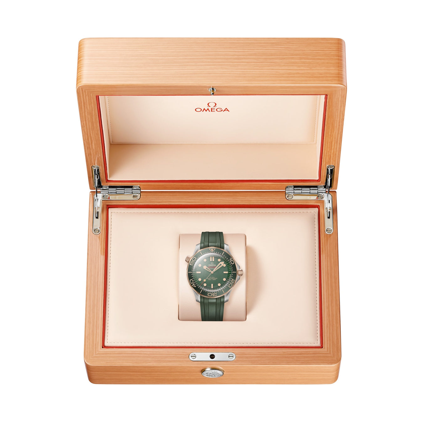 Omega 210.92.42.20.10.001 Seamaster Diver 300M Green Dial Titanium Bronze Gold on Rubber Strap
