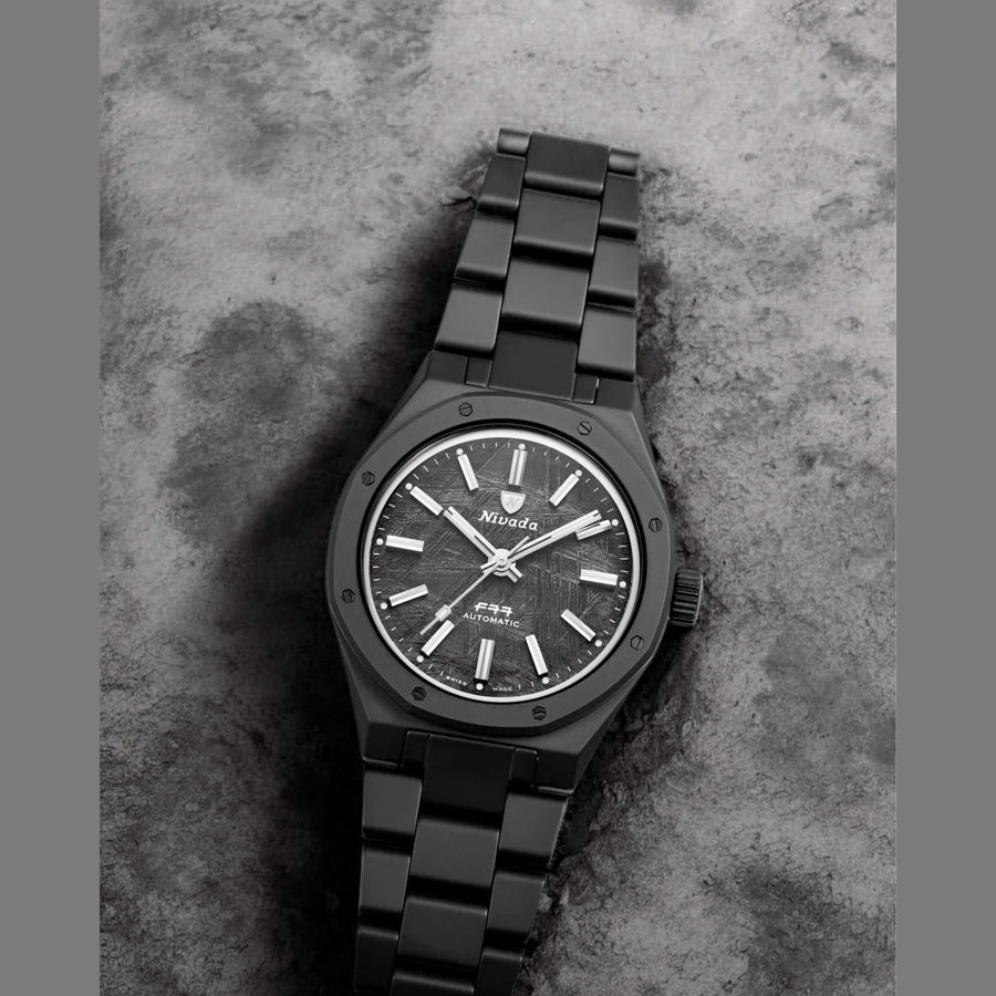 Nivada Grenchen 68020A77 F77 Black Ceramic Meteorite on Bracelet