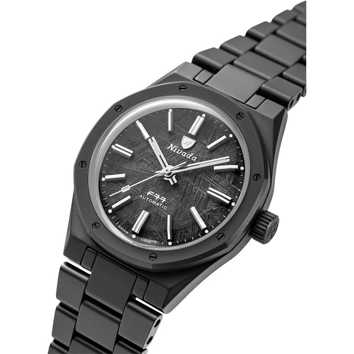 Nivada Grenchen 68020A77 F77 Black Ceramic Meteorite on Bracelet