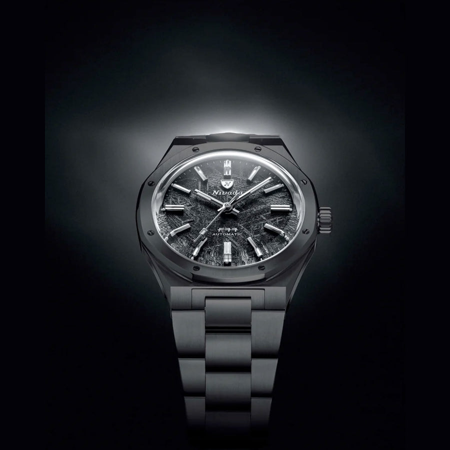 Nivada Grenchen 68020A77 F77 Black Ceramic Meteorite on Bracelet