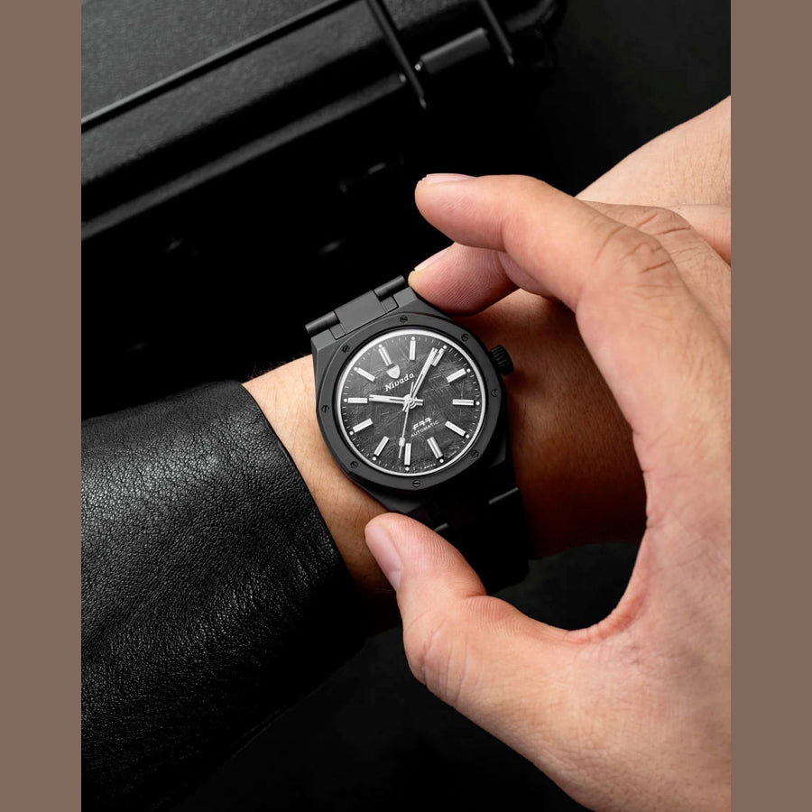 Nivada Grenchen 68020A77 F77 Black Ceramic Meteorite on Bracelet