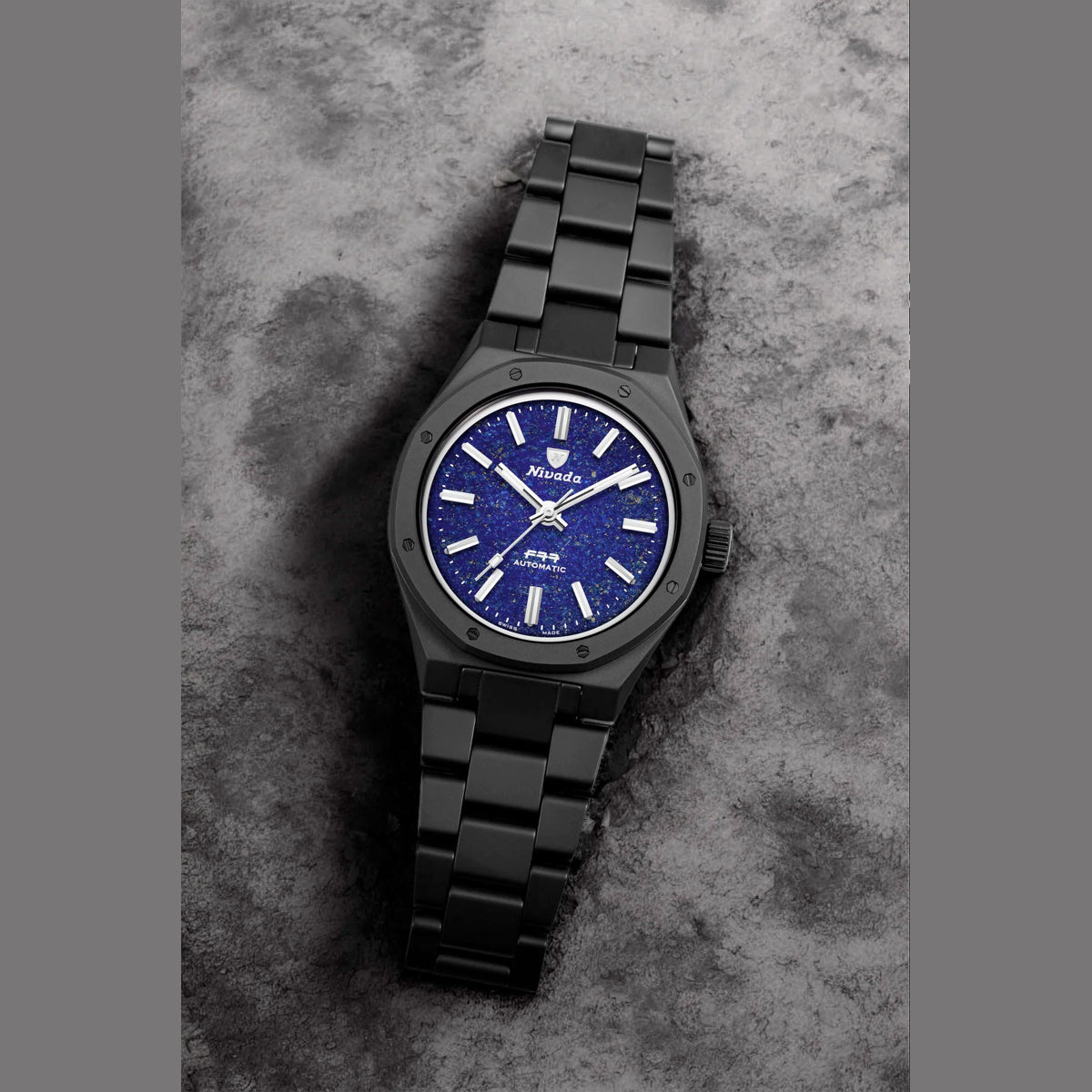 Nivada Grenchen 68022A77 F77 Black Ceramic Lapis Lazuli on Bracelet
