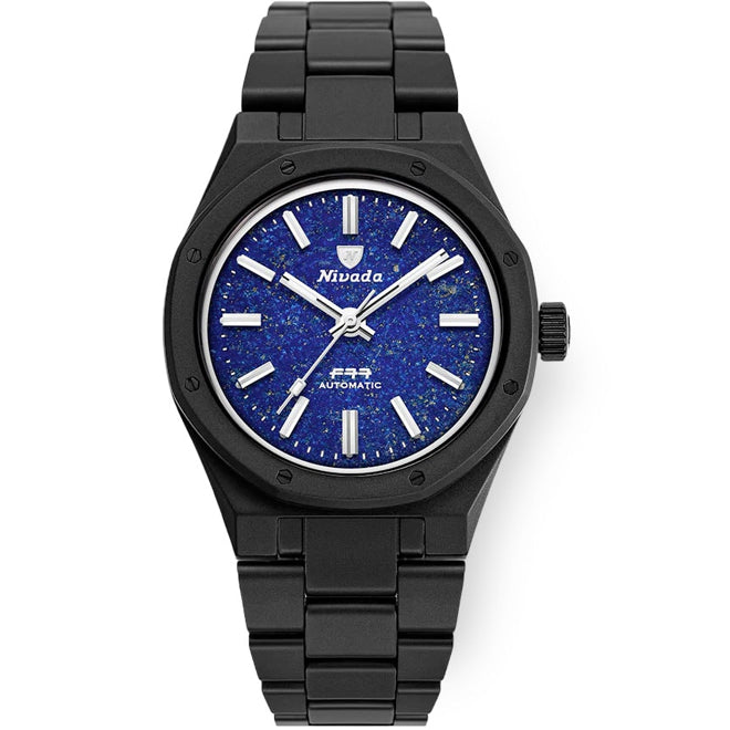 Nivada Grenchen 68022A77 F77 Black Ceramic Lapis Lazuli on Bracelet