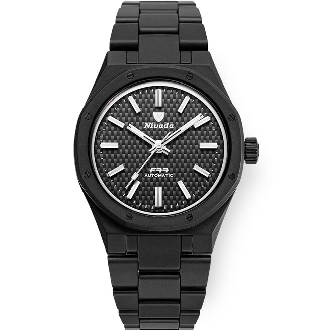 Nivada Grenchen 68004A77 F77 Black Ceramic Braided on Bracelet