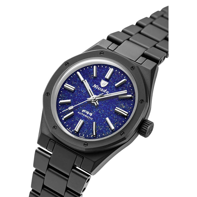 Nivada Grenchen 68022A77 F77 Black Ceramic Lapis Lazuli on Bracelet