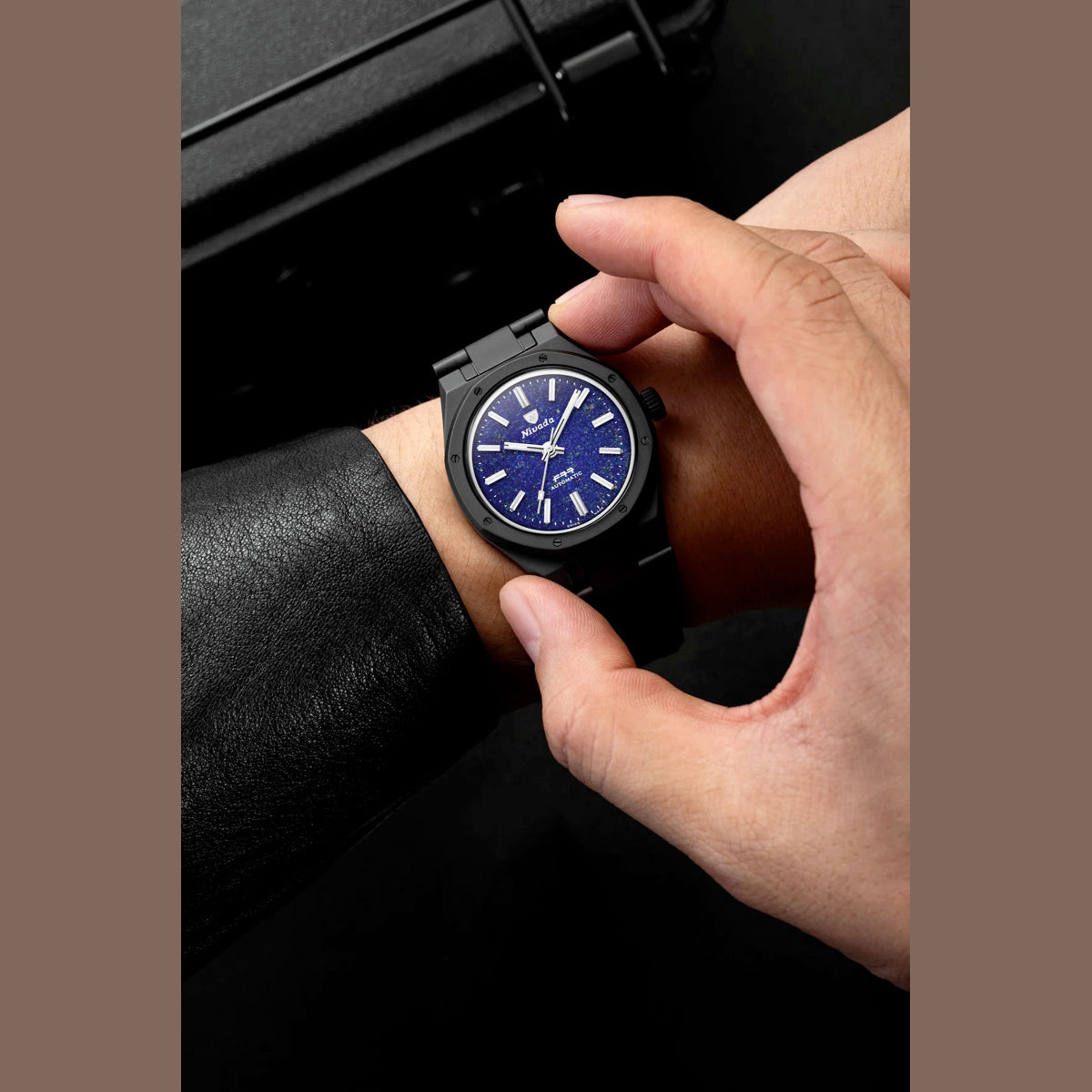 Nivada Grenchen 68022A77 F77 Black Ceramic Lapis Lazuli on Bracelet