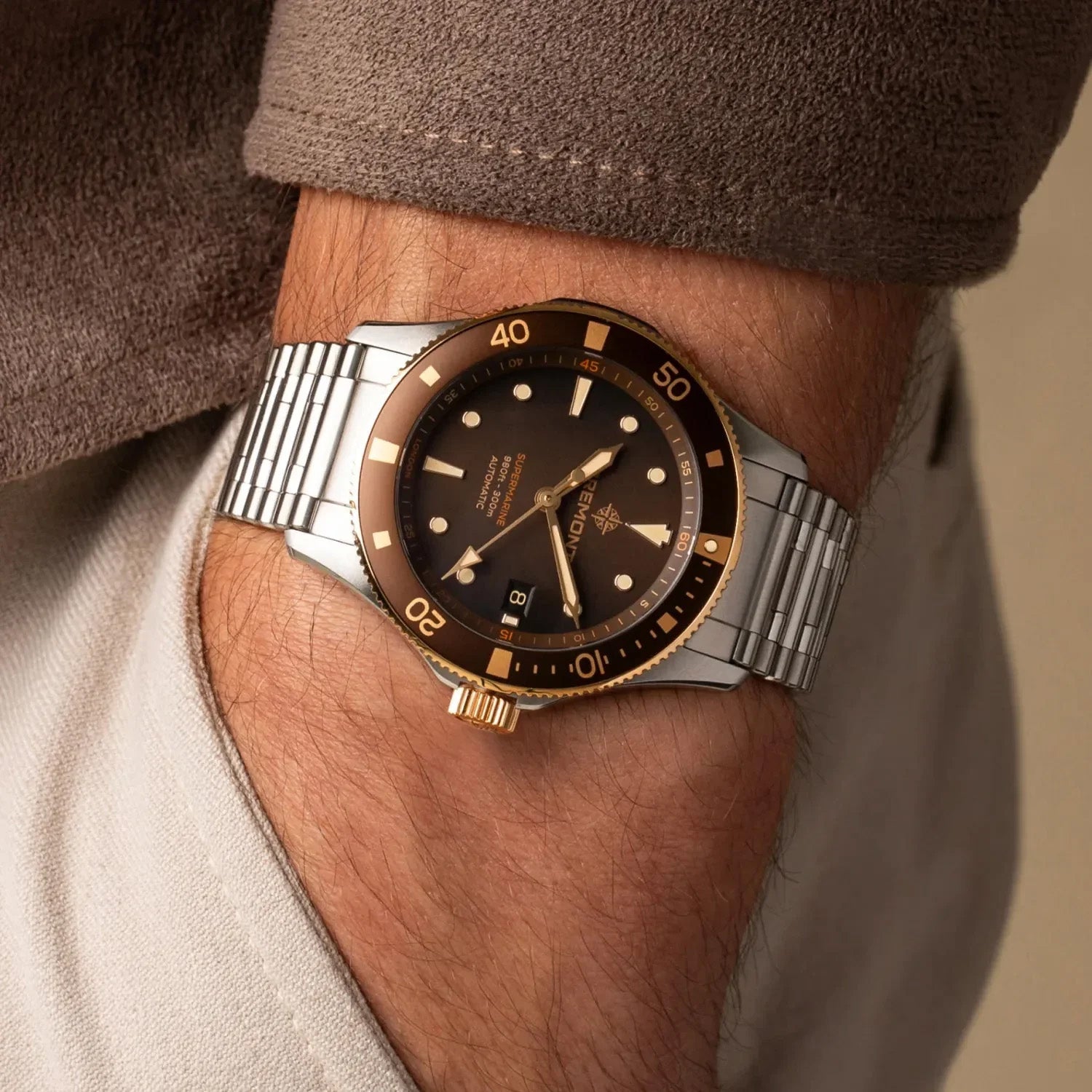 Bremont SM40-DT-BI-BR-B Supermarine 300M Date Brown Dial on Bracelet