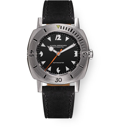 Nivada Grenchen 14102A17 White Pacman Depthmaster Black Leather
